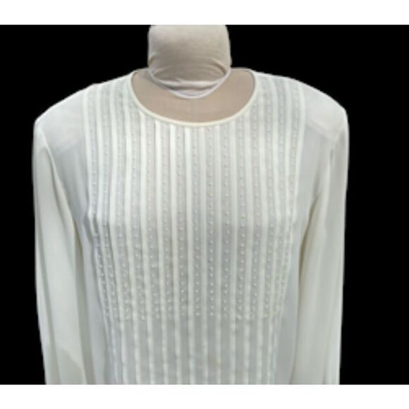 Liz Claiborne Front Pleated Back Button Ling Sleeve Off White Blouse Sz. 16 - Picture 8 of 13